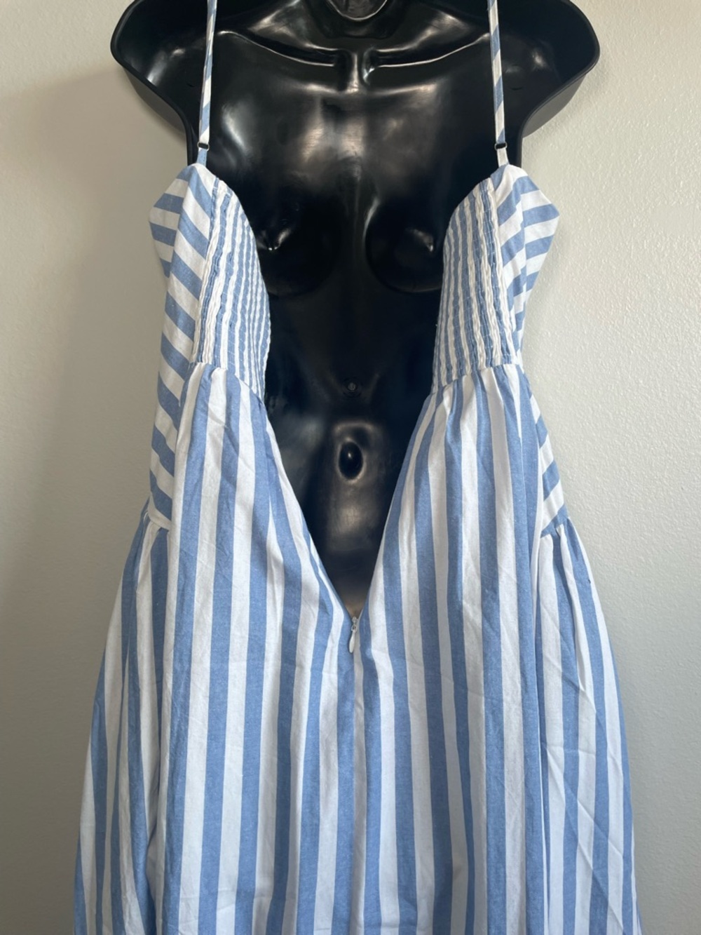 NWT Commense Blue White Striped Midi Dress Women Medium Cotton Lace Trim - Picture 8 of 11